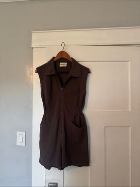 Noble Sleeveless Zip-Front Brown Romper